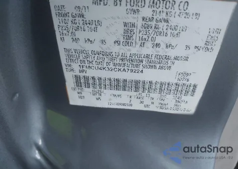 2012 Ford Escape Hybrid из США, поврежденный, VIN 1FMCU4K32CKA79224